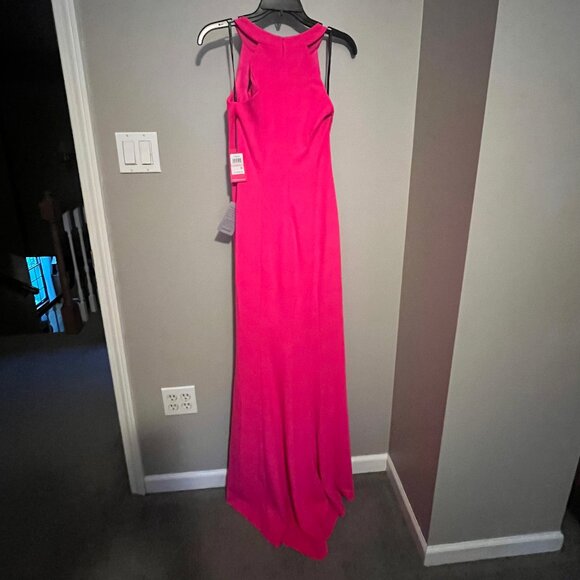 NWT Vince Camuto Hot Pink Halter Neck Sheath Cocktail Floor Length Dress - Picture 4 of 5